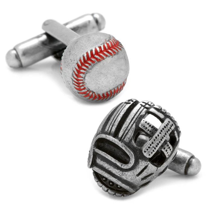 3D Baseball & Glove Silver Cufflinks - 14845 - 75437 - Hammer Made