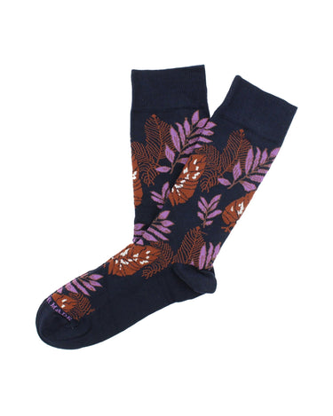 Navy/purple tropical leaf sock - 14606 - 74141 - Hammer Made