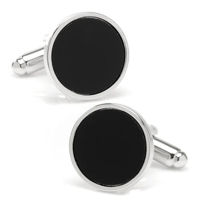 Round Silver Cufflink with Onyx Inlay - 14856 - 75447 - Hammer Made