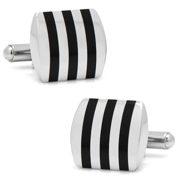 Stainless Steel Striped Onyx Cufflinks - 14849 - 75440 - Hammer Made