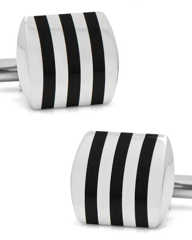 Stainless Steel Striped Onyx Cufflinks - 14849 - 75440 - Hammer Made